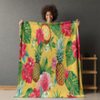 Pineapple And Flowers Printed Sherpa Fleece Blanket Summer Fruit Design
