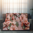 Pink Orange Roses Printed Sherpa Fleece Blanket Floral Design