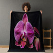 Orchid Blooming Printed Sherpa Fleece Blanket Dark Background Floral Design