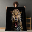 Powerful Jaguar Black Background Printed Sherpa Fleece Blanket Animal Design