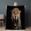 Powerful Jaguar Black Background Printed Sherpa Fleece Blanket Animal Design