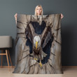 Powerful Eagle Through Broken Hole Printed Sherpa Fleece Blanket Trompe L'oeil Design