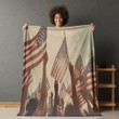 People Waving American Flags Printed Sherpa Fleece Blanket Patriotic Design