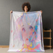Pastel Girl With Flowers Printed Sherpa Fleece Blanket Anime Design