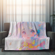 Pastel Girl With Flowers Printed Sherpa Fleece Blanket Anime Design
