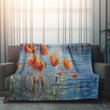 Poppies And Ocean Printed Sherpa Fleece Blanket Realistic Floral Design