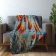 Poppies And Ocean Printed Sherpa Fleece Blanket Realistic Floral Design