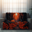 Pumpkin And Autumn Leaves Printed Sherpa Fleece Blanket Halloween Design