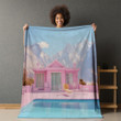 Pink House And Mountains Printed Sherpa Fleece Blanket Landscape Design