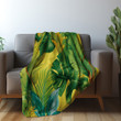 Palm Leaves On Yellow Green Printed Sherpa Fleece Blanket Summer Design