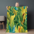 Palm Leaves On Yellow Green Printed Sherpa Fleece Blanket Summer Design