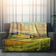 Peaceful Countryside Scene Printed Sherpa Fleece Blanket Landscape Design