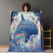 Rainbow Whale Magic World Printed Sherpa Fleece Blanket Cartoon Design For Kids