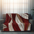 Red Beige And Tan Leaf Pattern Printed Sherpa Fleece Blanket Minimalist Design