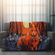 Red Fox In Jungle Risograph Printed Sherpa Fleece Blanket Animal Design