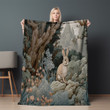 Rabbit In Nature Printed Sherpa Fleece Blanket Animal Ukiyo E Design