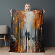 Romantic Autumn Street Printed Sherpa Fleece Blanket Cityscape Design