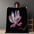 Realistic Flower Printed Sherpa Fleece Blanket Dark Background Floral Design
