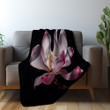 Realistic Flower Printed Sherpa Fleece Blanket Dark Background Floral Design