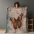 Red Butterfly With Flowers Printed Sherpa Fleece Blanket Insect Design