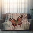 Red Butterfly With Flowers Printed Sherpa Fleece Blanket Insect Design