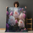 Realistic Flower Peonies Blooming Printed Sherpa Fleece Blanket Floral Design