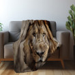 Regal Lion Through Broken Hole Printed Sherpa Fleece Blanket Trompe L'oeil Design