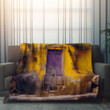 Purple Door On Yellow Wall Printed Sherpa Fleece Blanket Trompe L'oeil Design