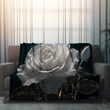 Realistic White Rose Printed Sherpa Fleece Blanket Floral Design
