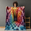 Rainbow Square Optical Printed Sherpa Fleece Blanket Illusion Design