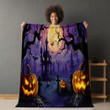 Purple Night Printed Sherpa Fleece Blanket Halloween Design