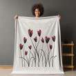 Red Tulips Printed Sherpa Fleece Blanket Minimalist Floral Design