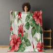 Red Flowers On White Background Floral Pattern Printed Sherpa Fleece Blanket