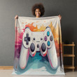 Rainbow Background Game Controllers Printed Sherpa Fleece Blanket For Gamers Design