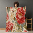 Red Peonies And Butterflies Printed Sherpa Fleece Blanket Avignon Floral Design
