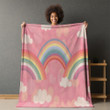Rainbows On Pink Background Printed Sherpa Fleece Blanket For Kids