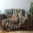 Red Deer In Nature Printed Sherpa Fleece Blanket Animal Ukiyo E Design