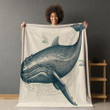 Retro Vintage Whale Drawing Printed Sherpa Fleece Blanket