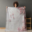Sakura Flowers White Wood Printed Sherpa Fleece Blanket Texture Design