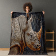 Rhinoceros Portrait Printed Sherpa Fleece Blanket Flagstone Pattern Animal Hunting Design