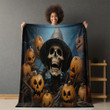 Pumpkin Headed Scarecrow Printed Sherpa Fleece Blanket Halloween Design