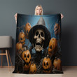 Pumpkin Headed Scarecrow Printed Sherpa Fleece Blanket Halloween Design