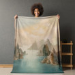 Soft Tone Mountains And Sea Printed Sherpa Fleece Blanket Landscape Design