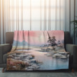 Soft Pastel Hues Landscape Printed Sherpa Fleece Blanket Painting Design