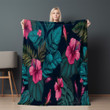Seamless Tropical Pattern With Pink Flowers And Leaf Printed Sherpa Fleece Blanket Tropical Design