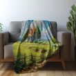 Serene Countryside Farmhouse Printed Sherpa Fleece Blanket Watercolor Painting Landscape Design