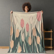 Simple Tulip Flowers Illustration Printed Sherpa Fleece Blanket Floral Design