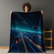 Sleek Spaceships Racing Through The Stars Printed Sherpa Fleece Blanket Realistic Galaxy Design