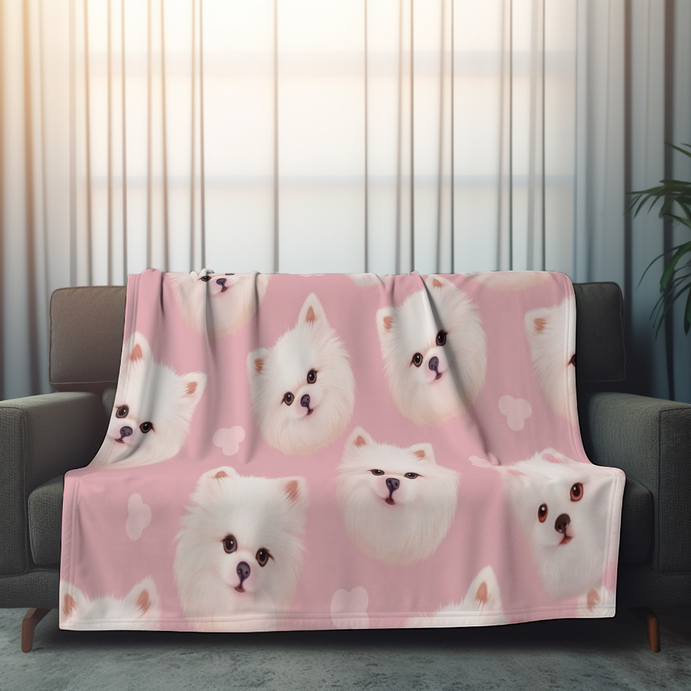 Seamless Pattern With Cute Pomeranian Puppy Printed Sherpa Fleece Blanket For Kids