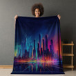 Sci-fi Cityscape At Night Printed Sherpa Fleece Blanket Neon Digital Gradient Design